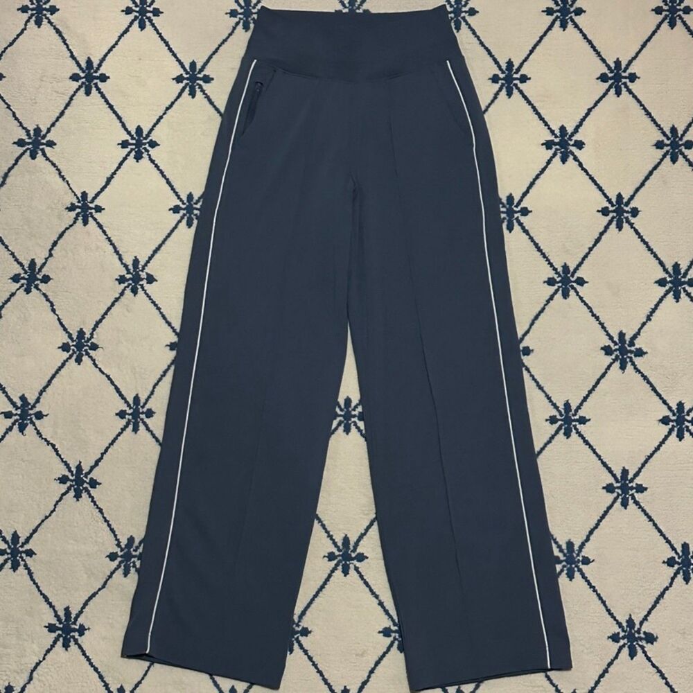 Athleta Venice High Rise Track Stripe Wide Leg Pant - Navy/Bright White